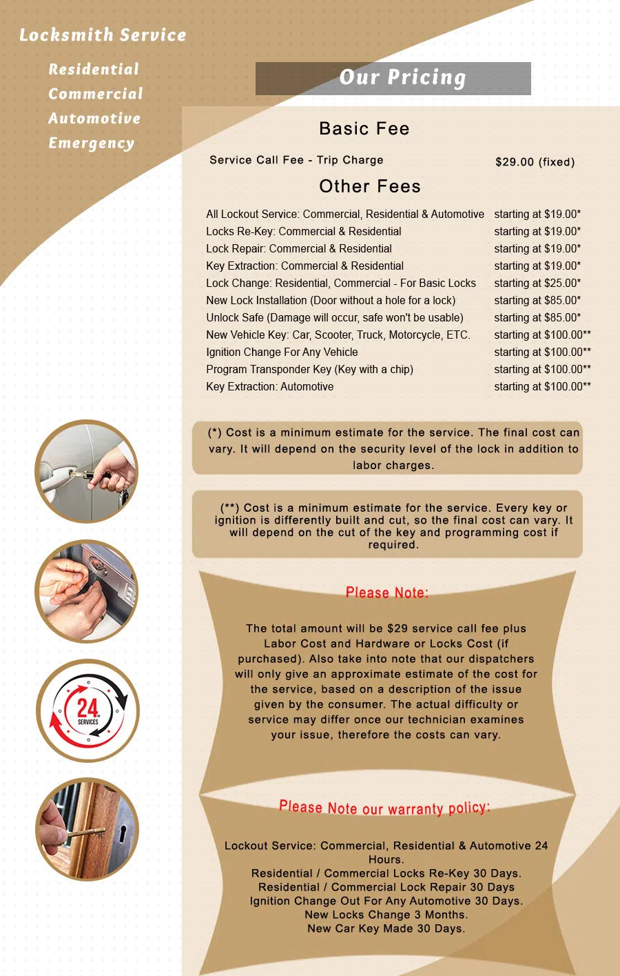 Solana Beach Locksmith, Solana Beach, CA 858-375-7162 - price-list